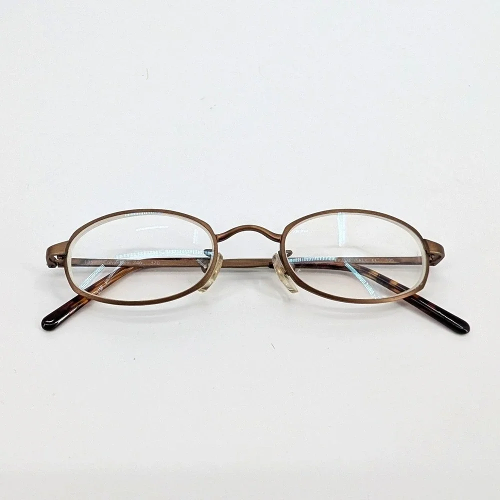 Calvin Klein‎ 346 Oval Metal Eyeglasses Bronze Y2K 90s Italian Made 46-21-135